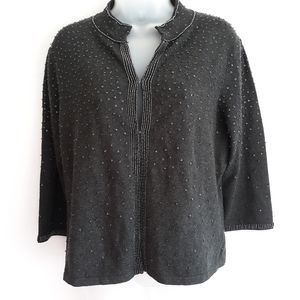 Beaded cashmere black knit cardigan
